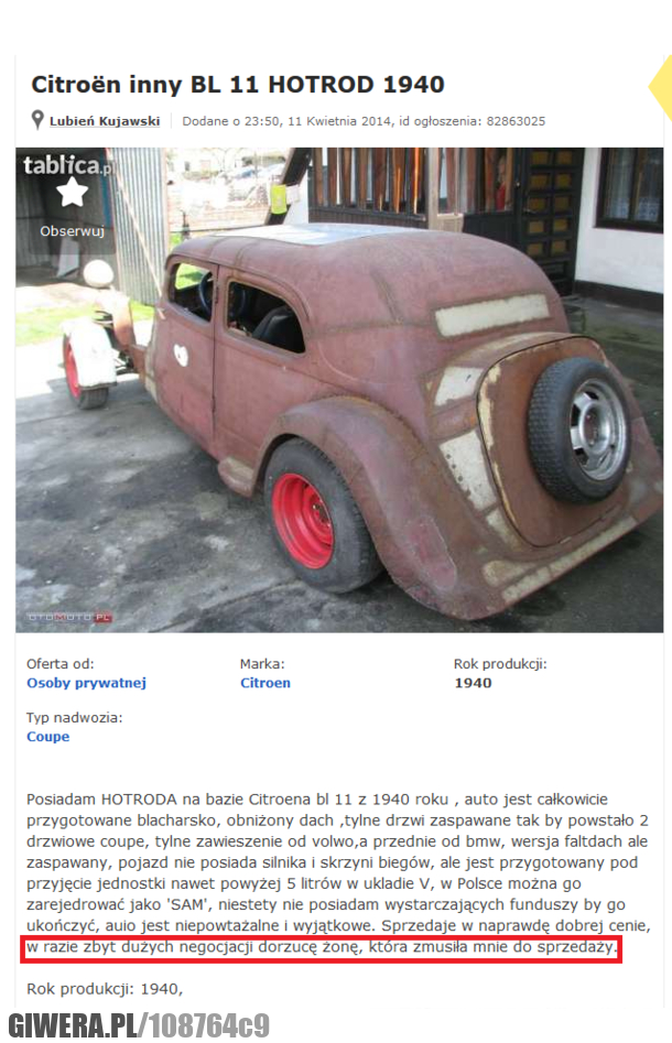 ogłoszenie, auto, sprzedam