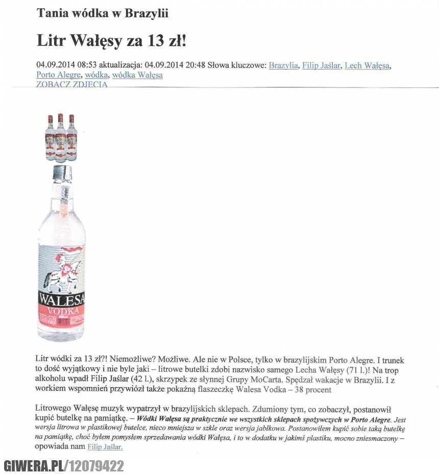 Wałęsa,Lech,Wódka,Vódka,Brazylia,wódka wałęsa