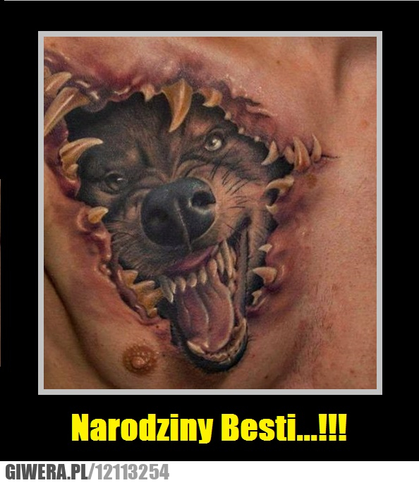 Bestia,narodziny,wilk,tatuaż,