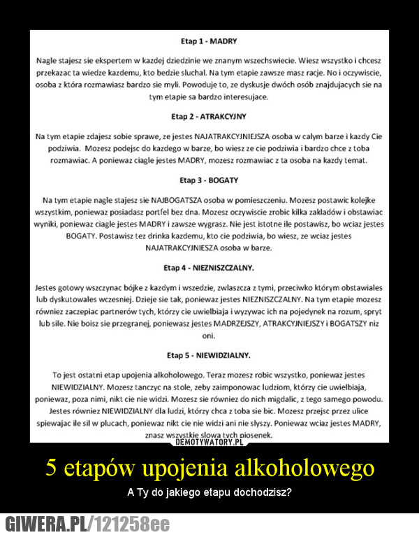 faza, alkohol, etapy, 