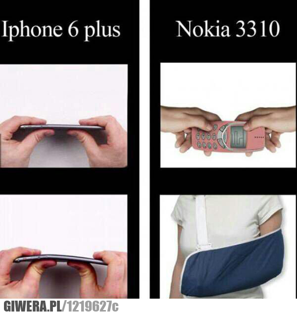 iPhone 6 plus,Apple,Nokia 3310,Nokia,złamana ręka,wyginanie ekranu