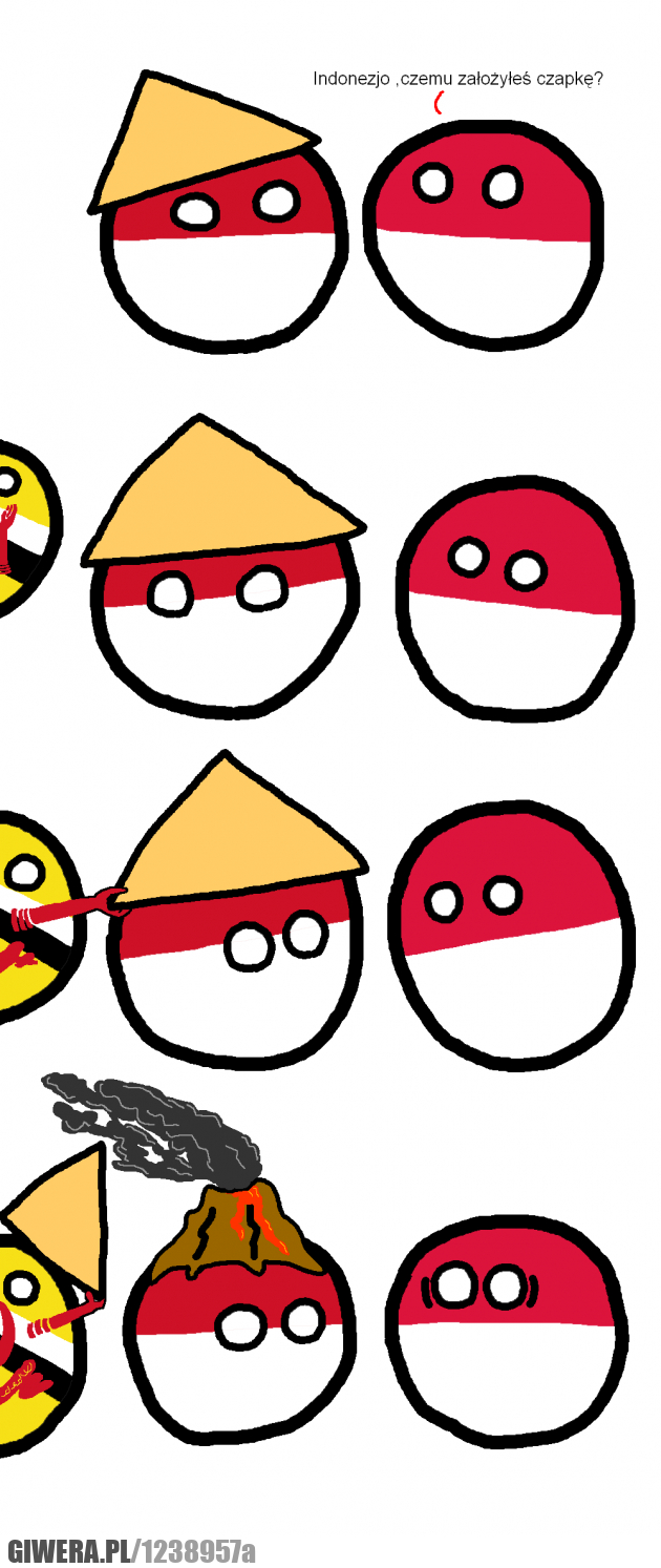 Polandball,Polska,Indonezja,wulkan,czapka.
