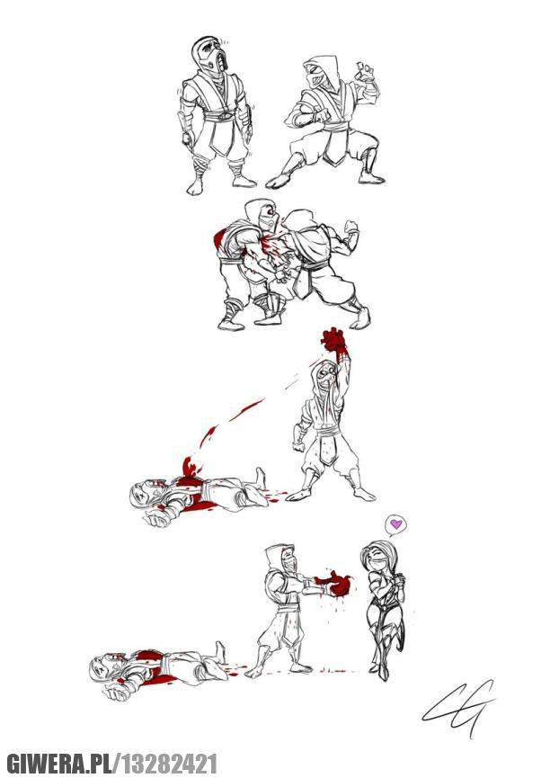 Mortal Kombat,miłość, serce,sub-zero,scorpionki,Kitana