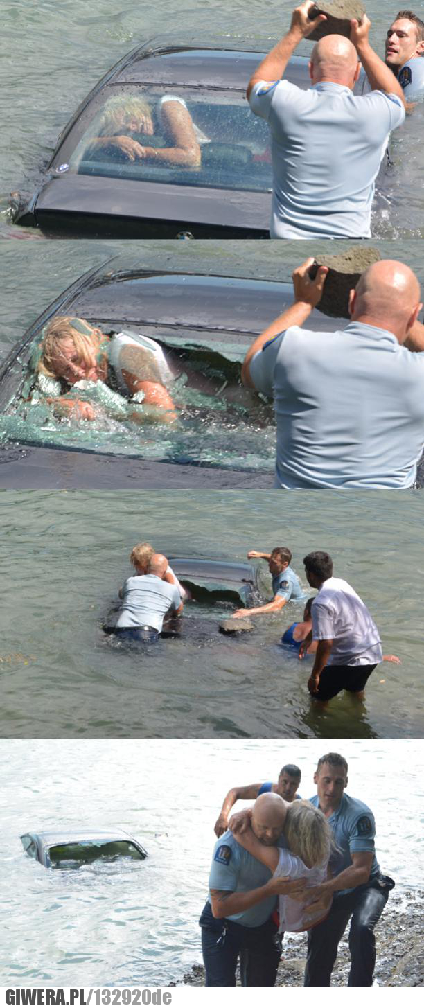 Ratunek,policja,bmw,kobieta,woda,tonięcie