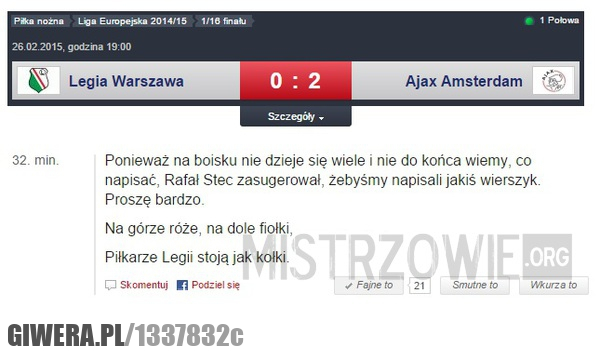 Legia,Ajax,Wierszyk,mecz