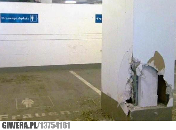 parking, kobieta, mur