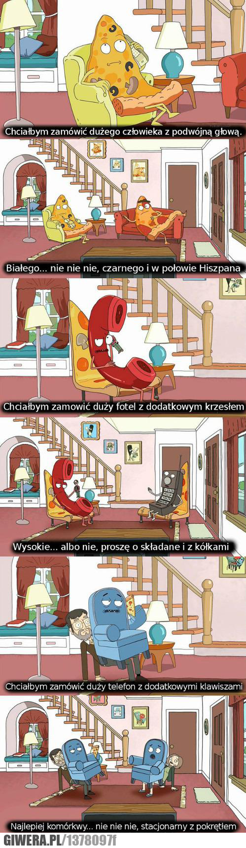 światy równoległe,pizza,telefon,krzesło,fotel