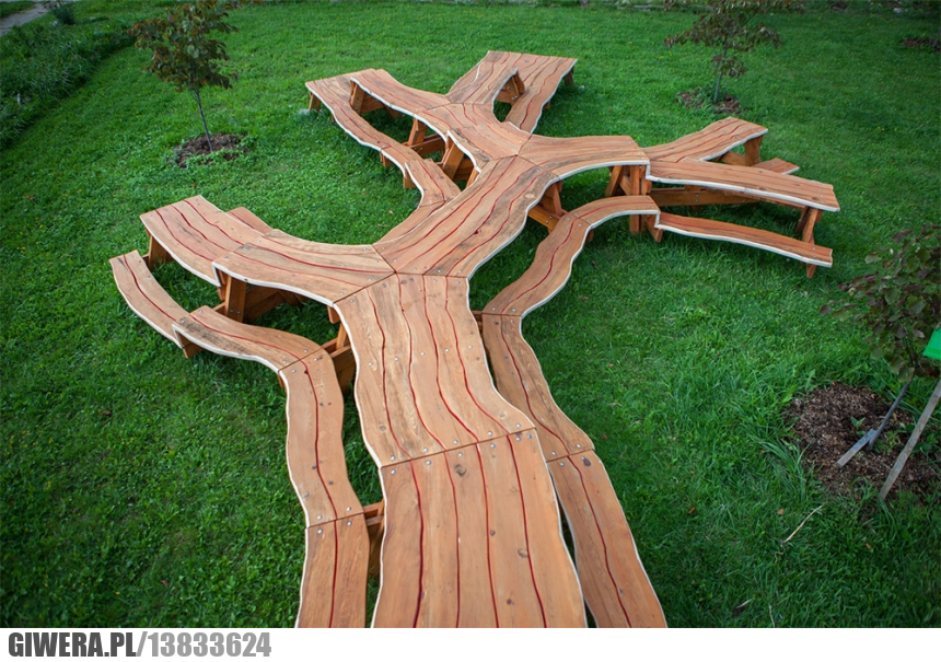 Ławeczka,stół,drzewo,design