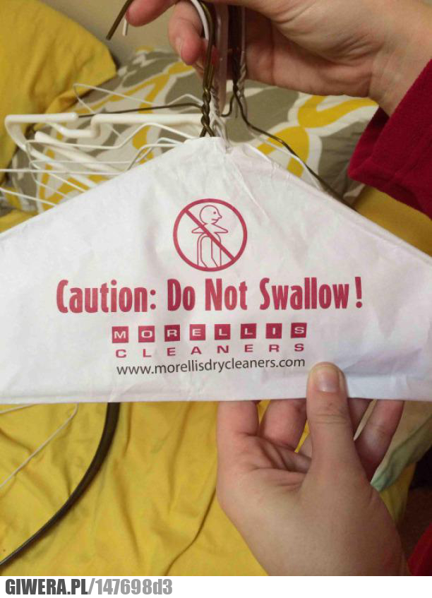 Nie połykać,wieszak,ostrzeżenie