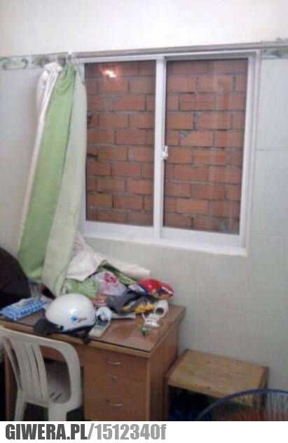 Okno,cegły,piękny widok