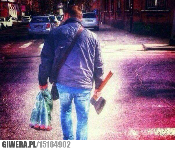 Romantyk,róże,kwiaty,siekiera