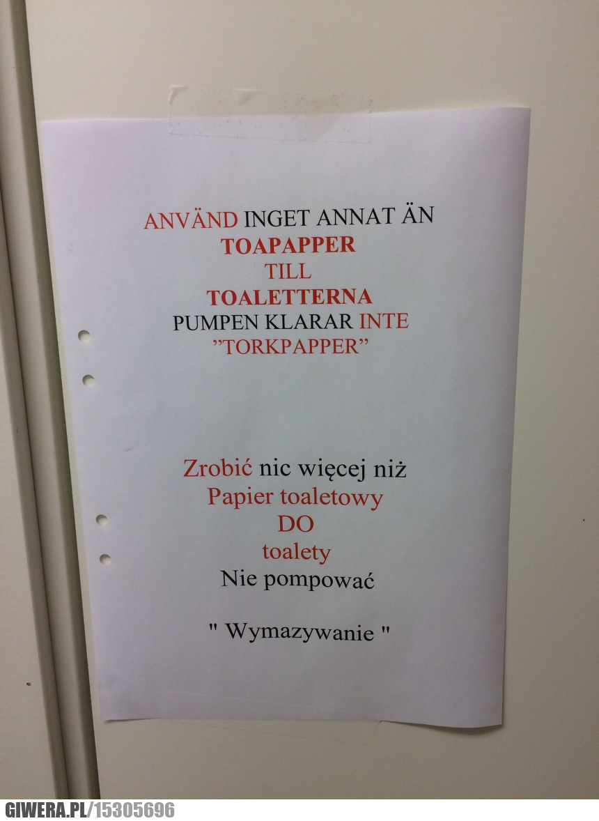 Toaleta, tłumaczenie, tekst