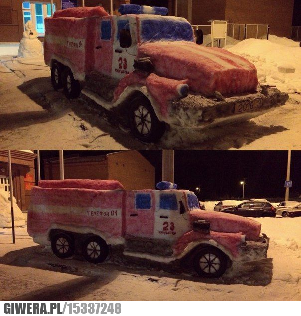 Śnieg,bałwan,straż pożarna