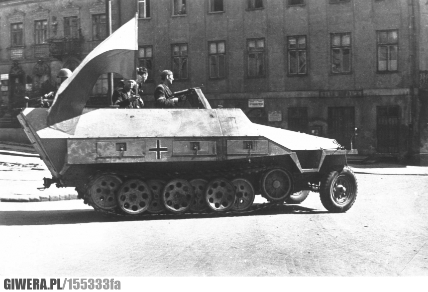 Warszawa, Niemcy, Polska, Polak, flaga, wóz, opancerzony, Powstańcy, historia, archiwum, dzieje, Pol