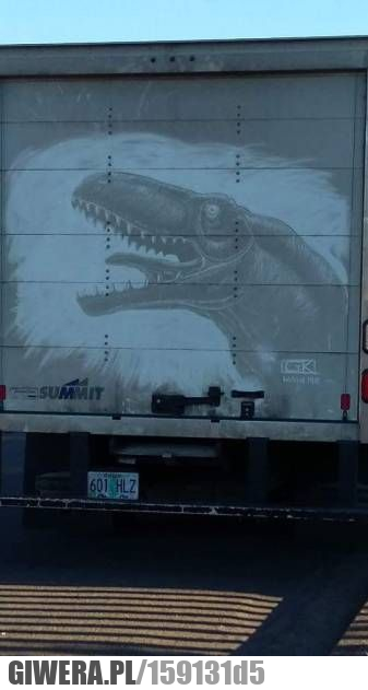 Street Art,brud,ciężarówka,dinozaur