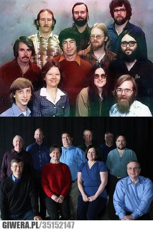 Bill Gates i zarząd Microsoftu w 1978 i 2008