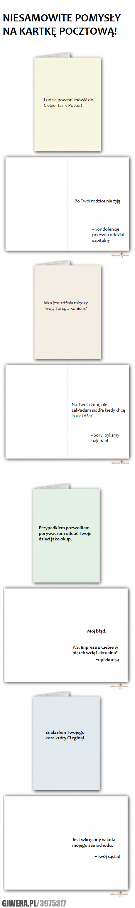 chamskie, kartki, pocztowe