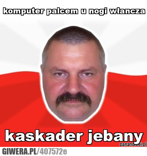 komputer, palcem, u, nogi, kaskader