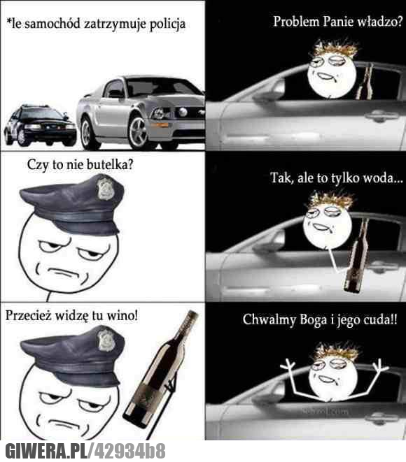 cud, wino, woda, policja, samochód