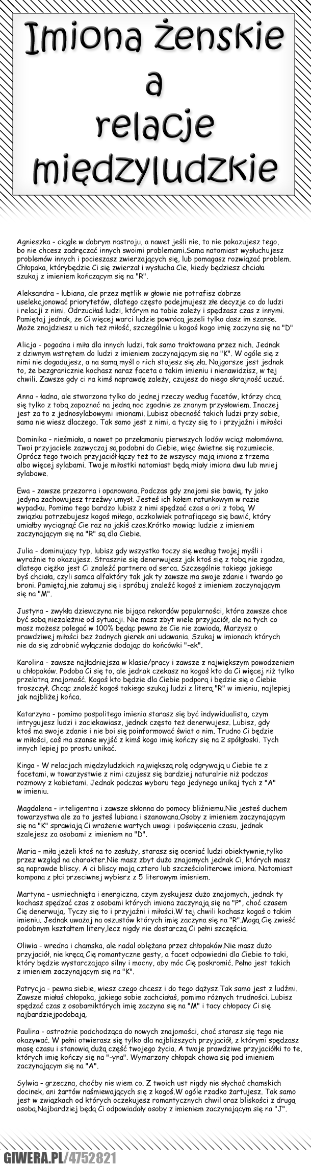 imiona, żeńskie, relacje, międzyludzkie