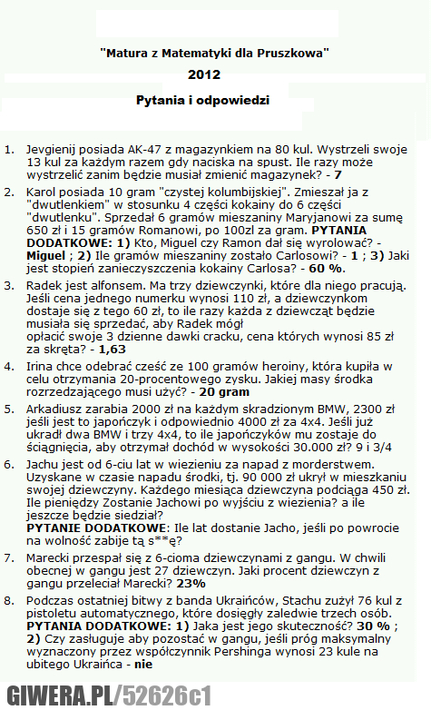 matura, z, matematyki, dla, Pruszkowa, gang, gangsterzy, mafia