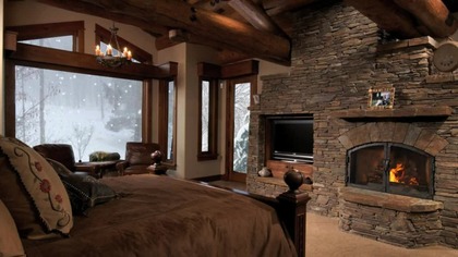 2 hours of Snow falling view with fireplace crackling sound