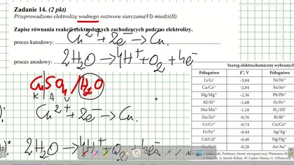 Przeprowadzono elektrolizę wodnego roztworu siarczanu(VI) miedzi(II).  ZADANIE 14 AM2005 ELEKTROLIZA CuSO4