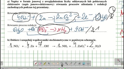 NO3- + Zn + OH - &rarr; NH3 + ZnO22- + H2O.  ZADANIE 15 OKE POZNAN 2012 REDOX