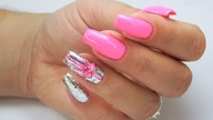 Pink bow and Silver flakes nails art tutorial / FunLac