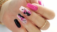 Black & Pink florar geometric nails art tutorial / Eveline Cosmetics