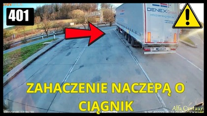 Zahaczenie naczepą o ciągnik i ucieczka mimo trąbienia na kierowcę