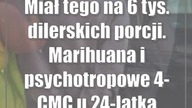 Miał tego na 6 tys.  dilerskich porcji.  Marihuana i psychotropowe 4-CMC u 24-latka
