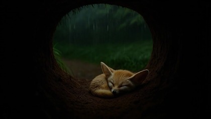 Cozy Rain in Animal Burrow  Sleeping Baby Fox