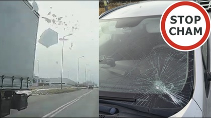 Spadający lód z ciężarówki rozbił szybę i uszkodził drzwi #2162 Wasze Filmy