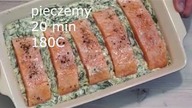 Łosoś zapiekany w sosie szpinakowym