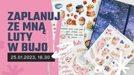 Planowanie lutego w bullet journalu - Notes Devangari i Tosiakowe naklejki