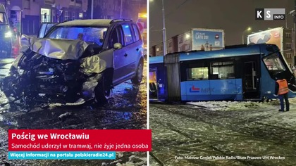 Pościg we Wrocławiu.  Samochód uderzył w tramwaj, nie żyje jedna osoba [KS Info]
