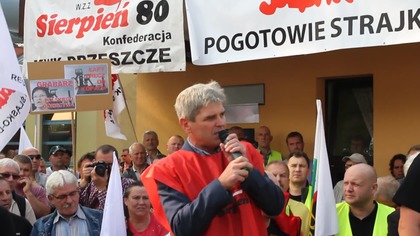B. Ziętek podczas demonstracji przed KWK Brzeszcze