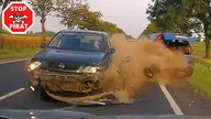 Opel taranuje dwa pojazdy na przeciwległym pasie ruchu.  STOP PIRAT