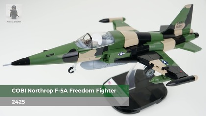COBI Wojna w Wietnamie | 2425 --- Northrop F-5A Freedom Fighter - budowanie krok po kroku...

Marka: COBI
Tematyka: Wojna w Wietnamie
Numer Katalogowy: 2425
Nazwa: Northrop F-5A Freedom Fighter
Liczba Części: 352
Liczba Minifigurek: 1
Rok Premiery: 2024


Specyfikacja:
Data oblotu: 30 lipca 1959  
Państwo: Stany Zjednoczone  
W służbie USA: 1964 - lata 90.  
Rola: Lekki Myśliwiec  
Rozpiętość Skrzydeł: 7.9m  
Długość: 14.4m  
Wysokość: 4m  
Masa Własna: 5.264kg  
Silnik: 2x General Electric J85-GE-13  
Zasięg: 3.700km  
Wznoszenie: 146m/s  
Maksymalny pułap: 15.500m  
Uzbrojenie: 2x 20mm Pontiac M39A2, 1.451kg uzbrojenia  
Prędkość: mach 1.4 / 1798.72km/h  
Załoga: 1