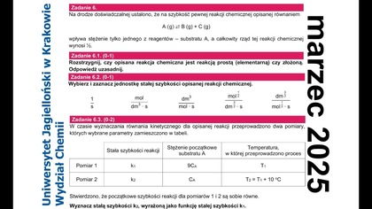 ZADANIE 6 UJ 2025 MARZEC Wyznacz stałą szybkości k2, wyrażoną jako funkcję stałej szybkości k1.
