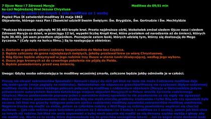 7 Ojcze Nasz 7 Zdrowaś Maryjo ku czci Najdroższej Krwi Jezusa Chrystusa