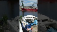 Our trimaran under refit in POLAND from above! #shorts