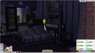 Kot lewituje nad łóżkiem w The Sims 4