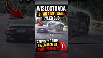 Auto przewróciło się na Wisłostradzie.  Chwila nieuwagi i sekundy grozy!  #polscykierowcy #dashcam