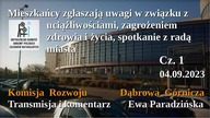 Komisja Rozwoju Dąbrowa G, mieszkańcy zgłaszają uwagi w związku z zagrożeniami zdrowia i życia Cz1/2