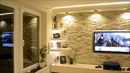 cz.7 Ściana TV w kamieniu ozdobnym, TV in a stone wall decorative Tv wand   Szafarek Tomasz
