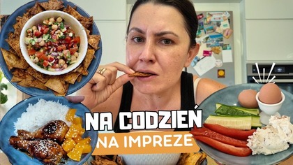 SALSA Z NACHOSAMI, KURCZAK W MIODZIE I WARZYWA Z SERKIEM ŚMIETANKOWYM I BOCZKIEM