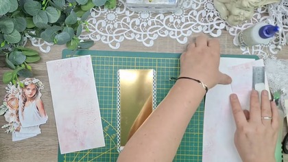 Kartka komunijna na bogato dla dziewczynki | Wielowarstwowy scrapbooking krok po kroku
