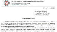 Do narodu polskiego i do władz...  Zarządzenie 1. 2021 (opublikowane dnia 20. 02. 2021) UCiDK.pl